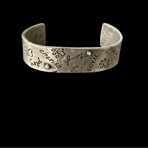 Dog Puppy Lover Cuff Bracelet Silver Tone Etched Rhinestone Paw Print Animal